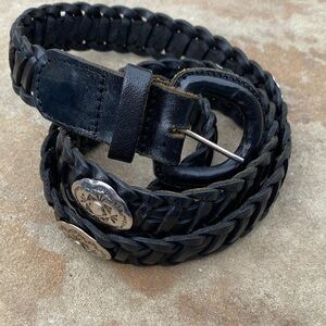 Guatemala leather woven concho belt black 30-34” western rodeo cowgirl